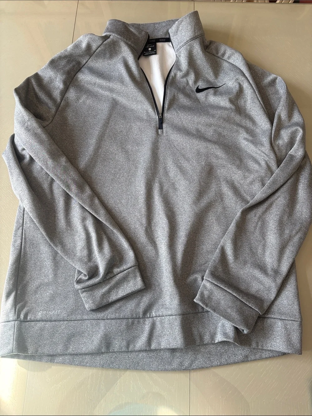 Nike Men's Heather Gray Quarter-Zip Pullover with Black Swoosh